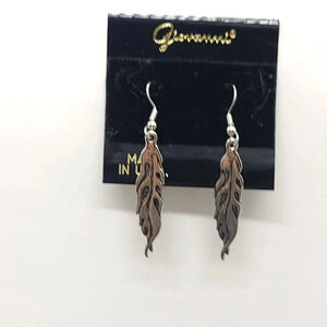 Giovanni Silver Tone Flaming Feather Dangle Earrings Halloween